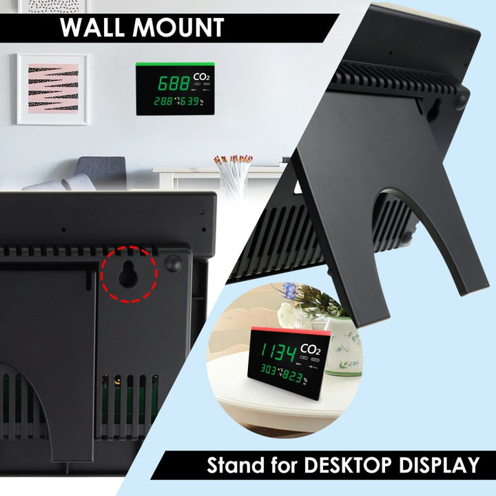  Medidor de CO2 Detector de CO2 portátil Monitor digital de CO2  con función de alarma, medidor de temperatura y humedad de dióxido de  carbono, sensor de CO2 NDIR Monitor de calidad