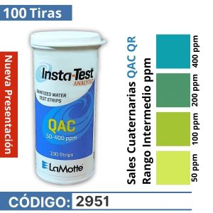LaMotte 2951 | Tiras reactivas de Sales Cuaternarias QAC Rango Intermedio (100 tiras)