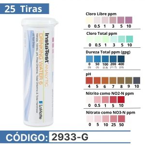 LaMotte 2933-G | Tiras Reactivas Cloro Libre y Total, pH, Dureza, Nitrato y Nitrito