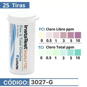 LaMotte 3027-G | Tiras Reactivas Cloro Libre y Total Rango Bajo